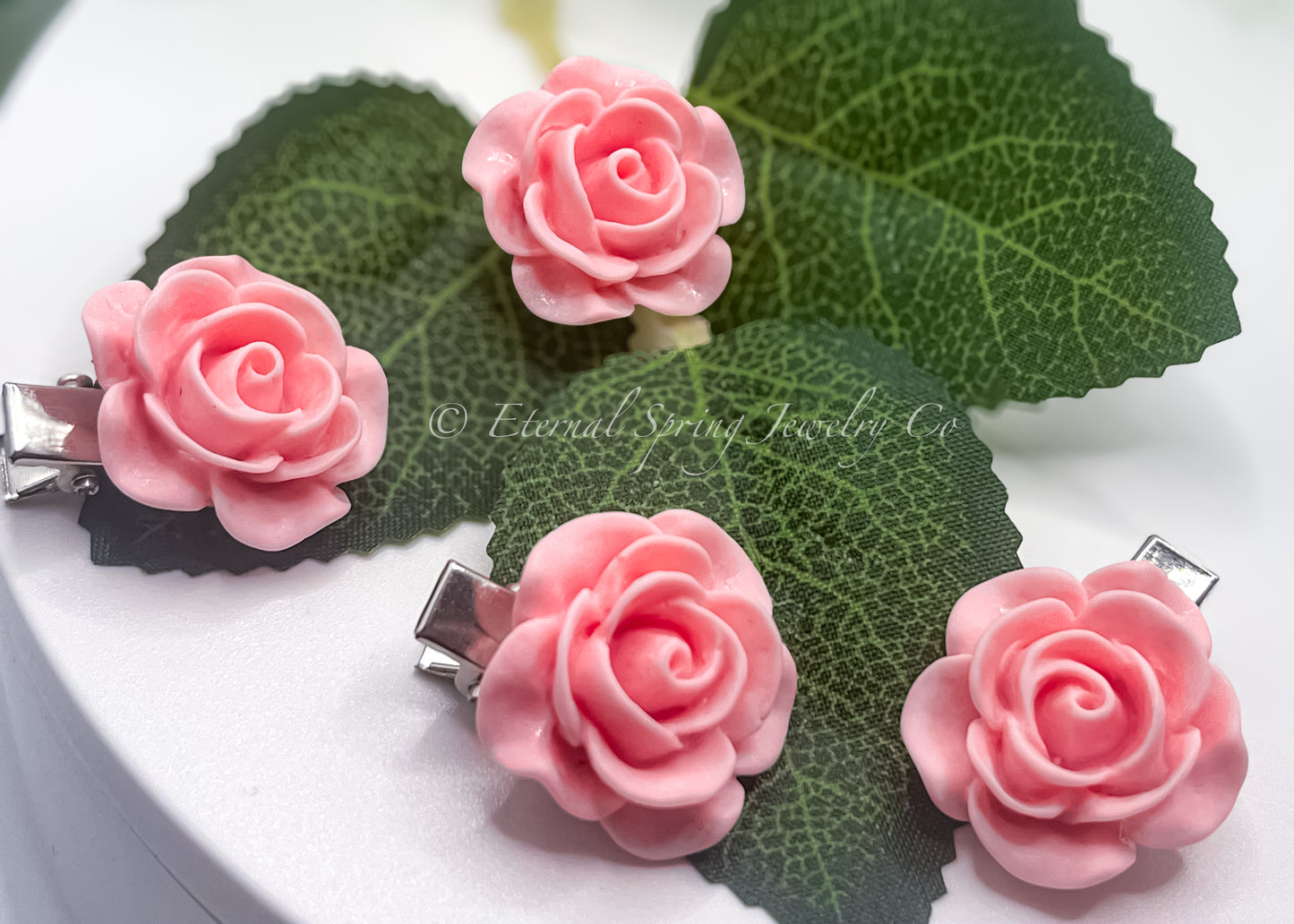 Rose Hair Clips, Blush Pink, Set of 4