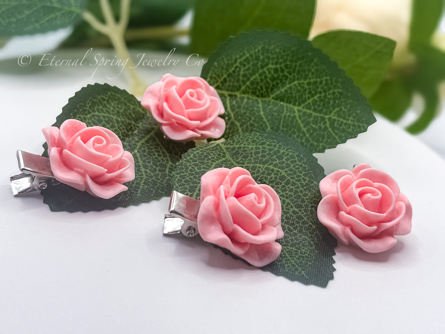 Rose Hair Clips, Blush Pink, Set of 4